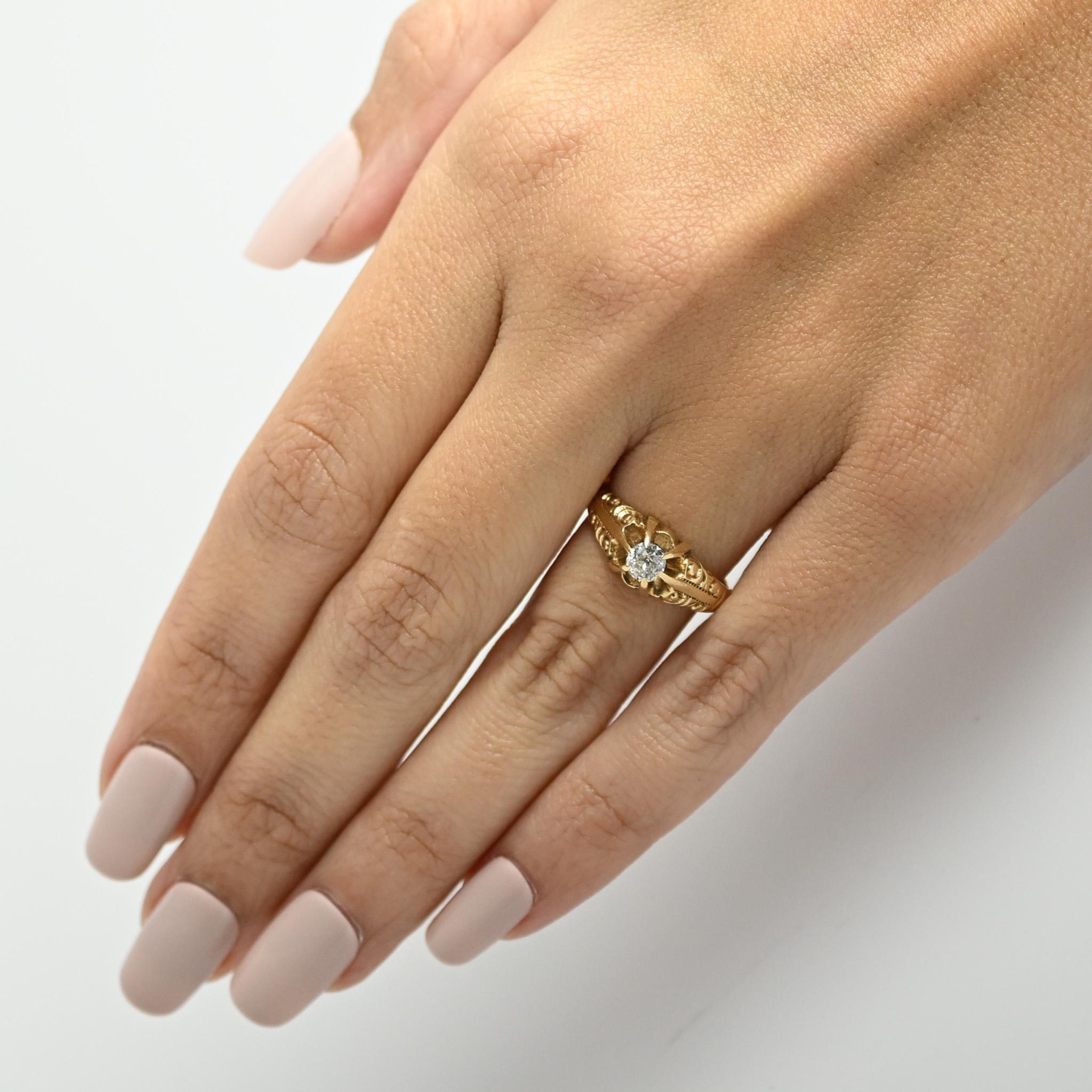 Victorian 1/2 Ct Old Mine Cut Diamond Antique 14K Yellow Gold Belcher Ring 5