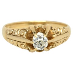 Victorian 1/2 Ct Old Mine Cut Diamond Antique 14K Yellow Gold Belcher Ring