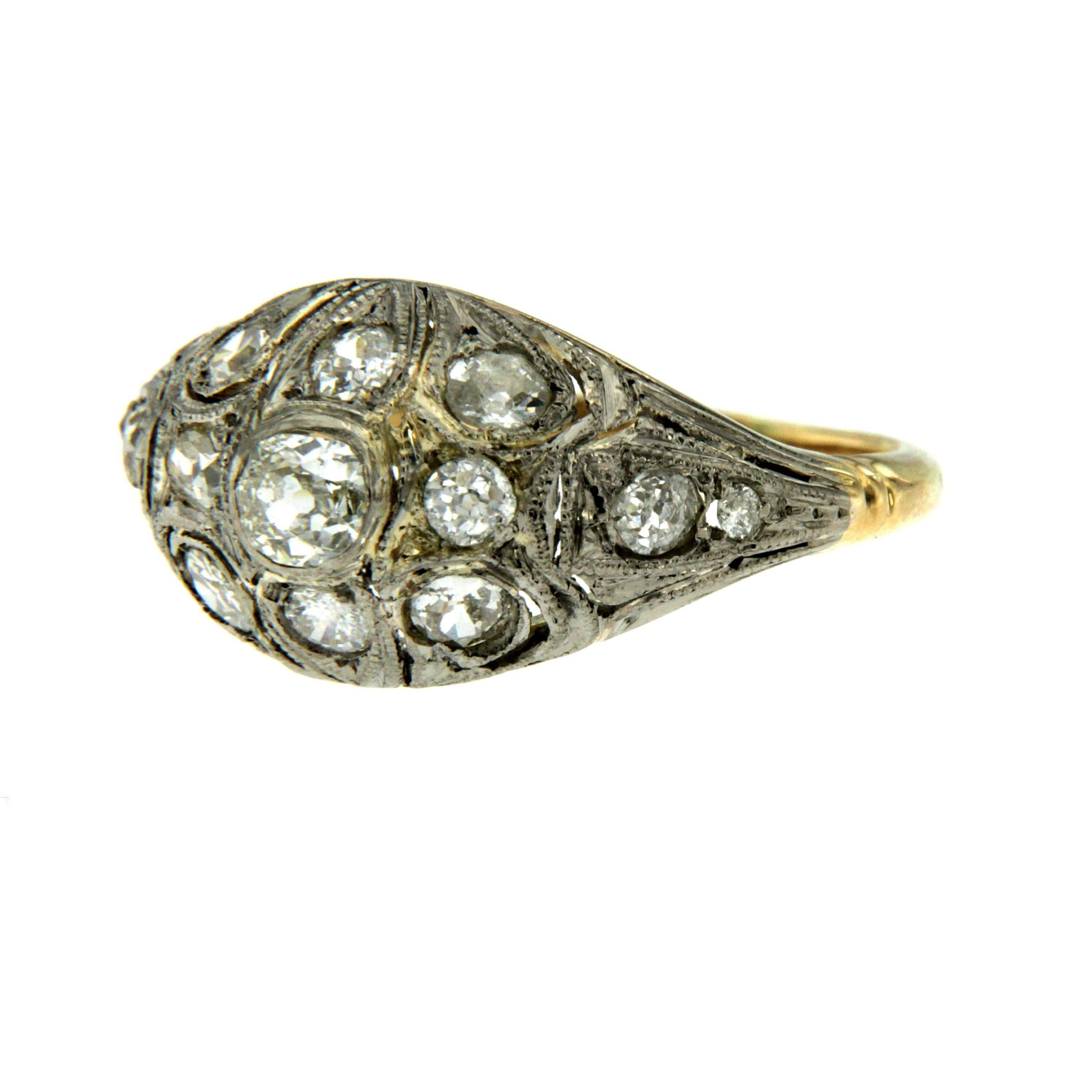Victorian 1 Carat Diamond Filigree Gold Ring In Excellent Condition In Napoli, Italy