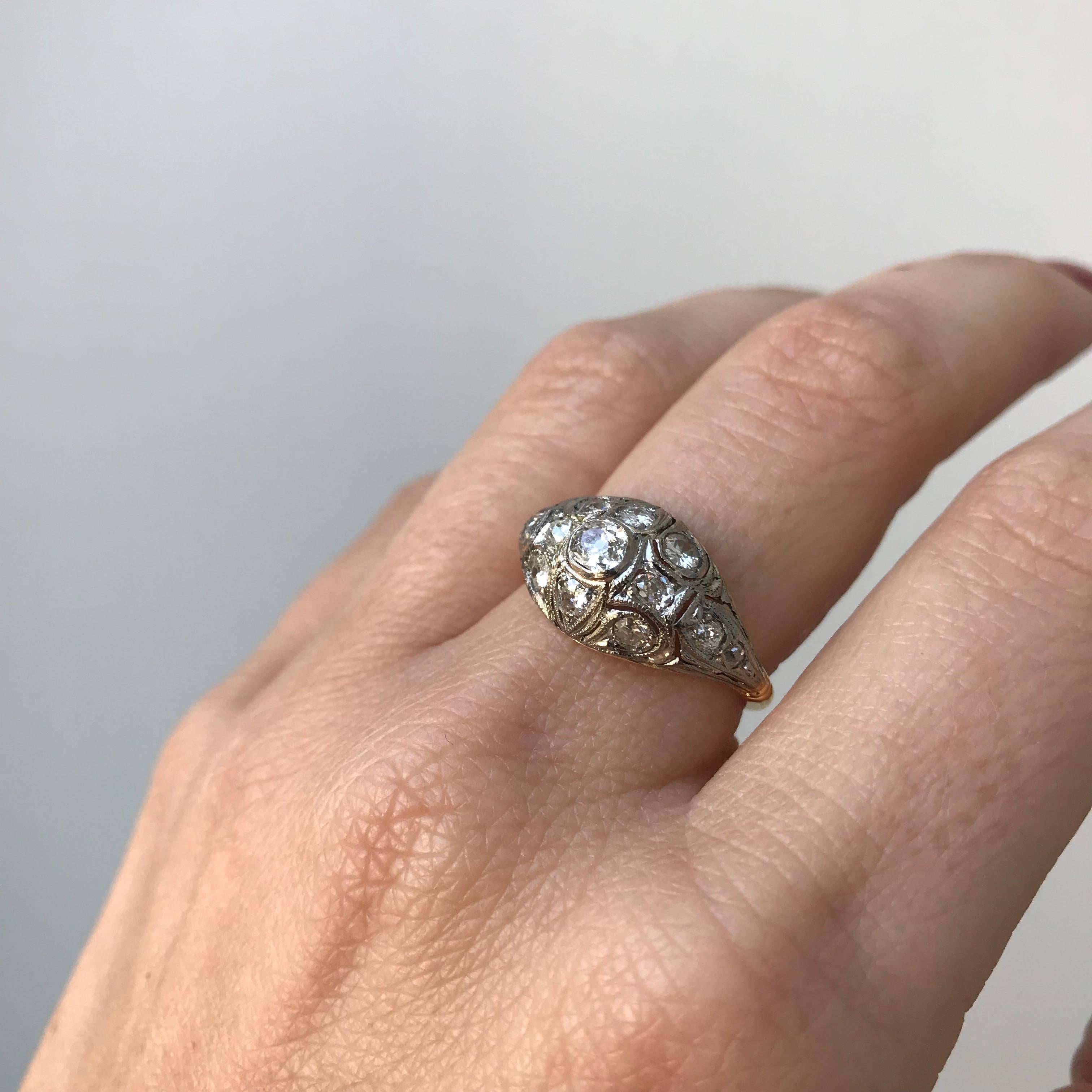 Victorian 1 Carat Diamond Filigree Gold Ring 3