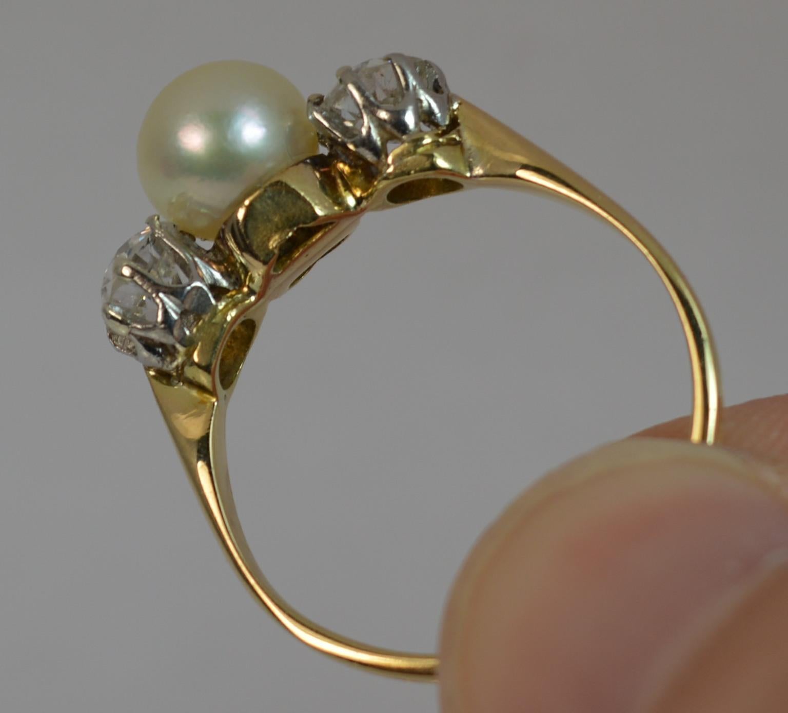 Victorian 1 Carat Old Cut Diamond and Pearl 18 Carat Gold Trilogy Stack Ring In Excellent Condition In St Helens, GB