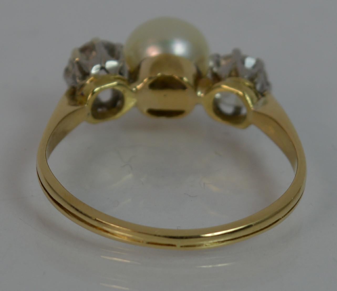 Victorian 1 Carat Old Cut Diamond and Pearl 18 Carat Gold Trilogy Stack Ring 3