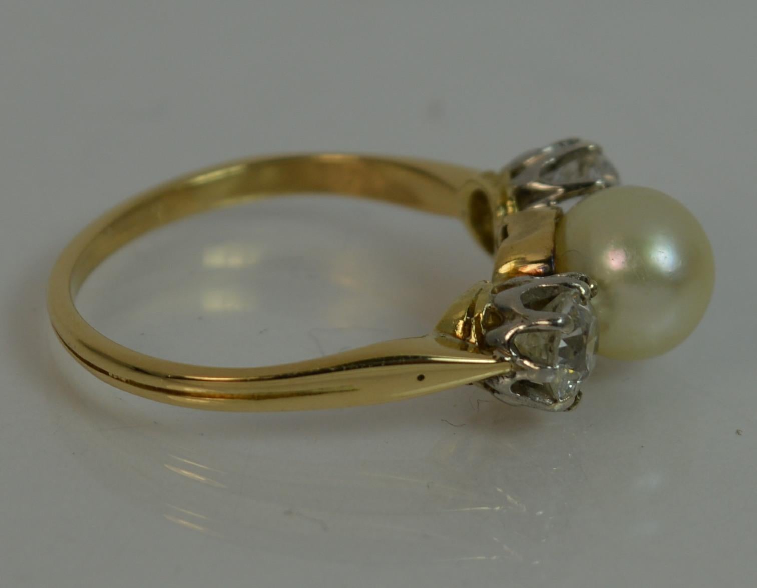 Victorian 1 Carat Old Cut Diamond and Pearl 18 Carat Gold Trilogy Stack Ring 4