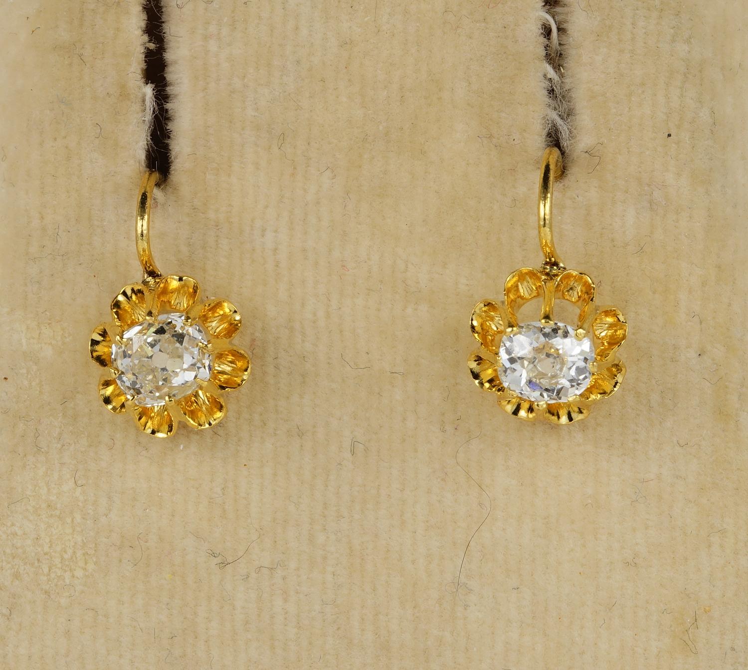 Victorian Glistening Diamonds!
These outstanding quality Victorian Diamond earrings are the very best to wear all day long
Rare, authentic, so scarce, especially of this top quality
Hunted worldwide by dealers and collectors
Gorgeous buttercup mount