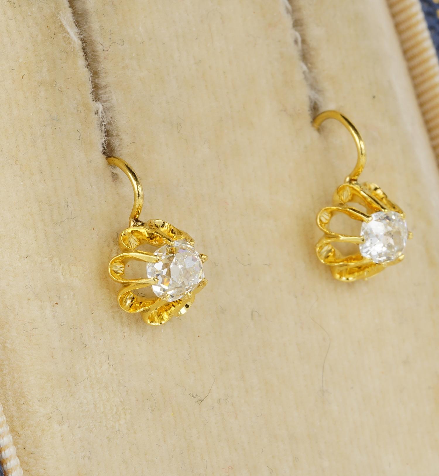 Victorian 1.0 Carat G VVS/VS Diamond Solitaire Earrings In Good Condition For Sale In Napoli, IT