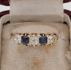 Victorian 1.0 Carat Old Mine Diamond 1.0 Carat Sapphire Five-Stone Ring