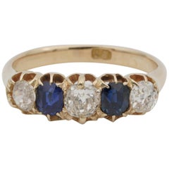 Antique Victorian 1.0 Carat Old Mine Diamond 1.0 Carat Sapphire Five-Stone Ring