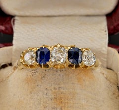 Victorian 1.0 Ct. Diamond 1.0 Ct. Sapphire Five Stone Ring
