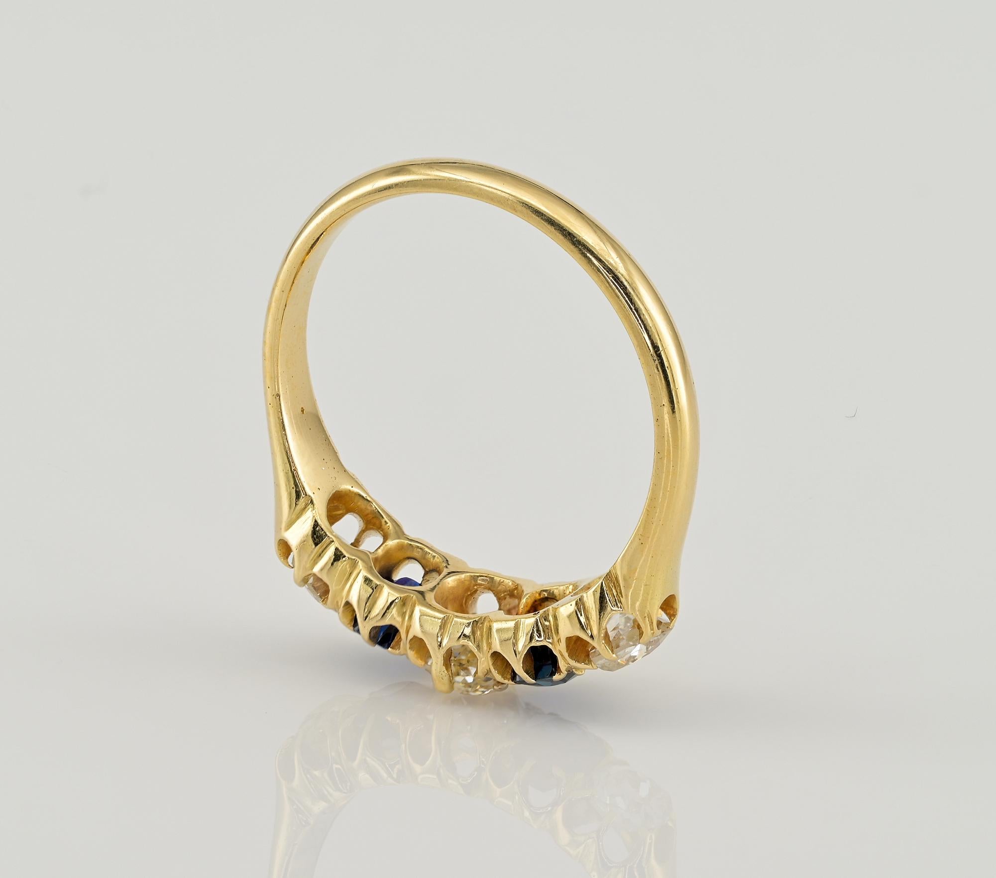 Victorian 1.0 Ct. Diamond 1.0 Ct. Sapphire Five Stone Ring For Sale 2