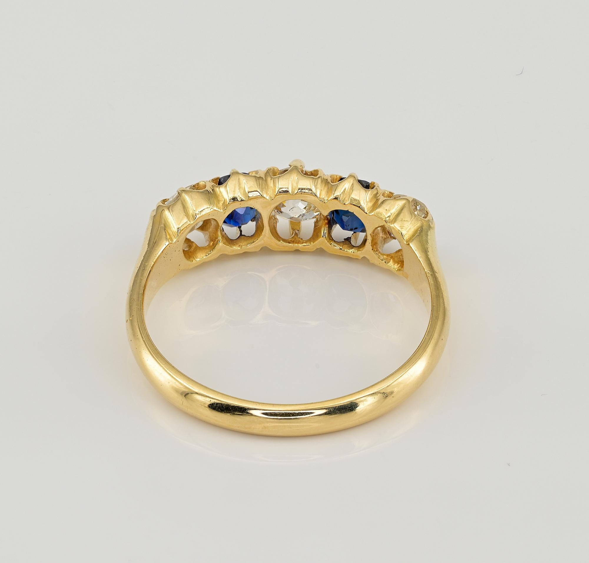 Victorian 1.0 Ct. Diamond 1.0 Ct. Sapphire Five Stone Ring For Sale 3