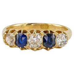 Antique Victorian 1.0 Ct. Diamond 1.0 Ct. Sapphire Five Stone Ring