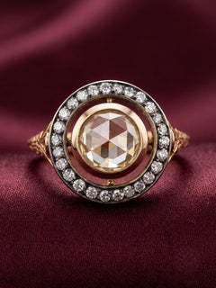 Anello vittoriano con diamante da 1,0 ct a taglio rosa e montatura in argento da 18 KT