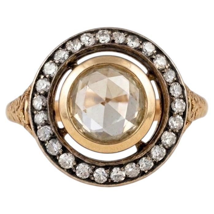 Victorian 1.0 Ct Rose Cut Diamond plus 18 KT/Silver Target ring