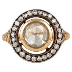 Anello vittoriano con diamante da 1,0 ct a taglio rosa e montatura in argento da 18 KT