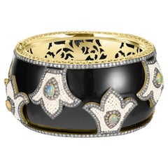 Victorian 10 Cttw. Opal, Diamond and Pearl Bangle Bracelet