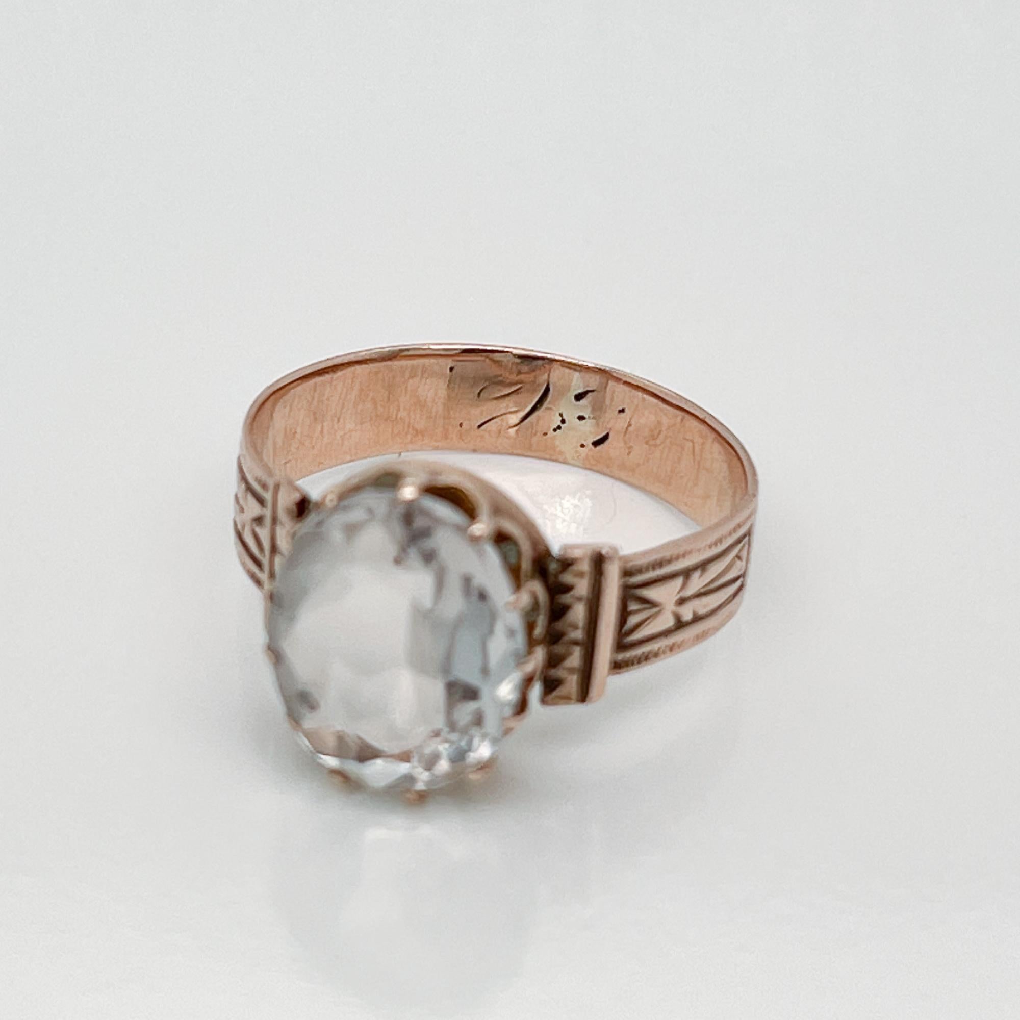 Victorian 10 Karat & Aquamarine Gemstone Ring For Sale 8