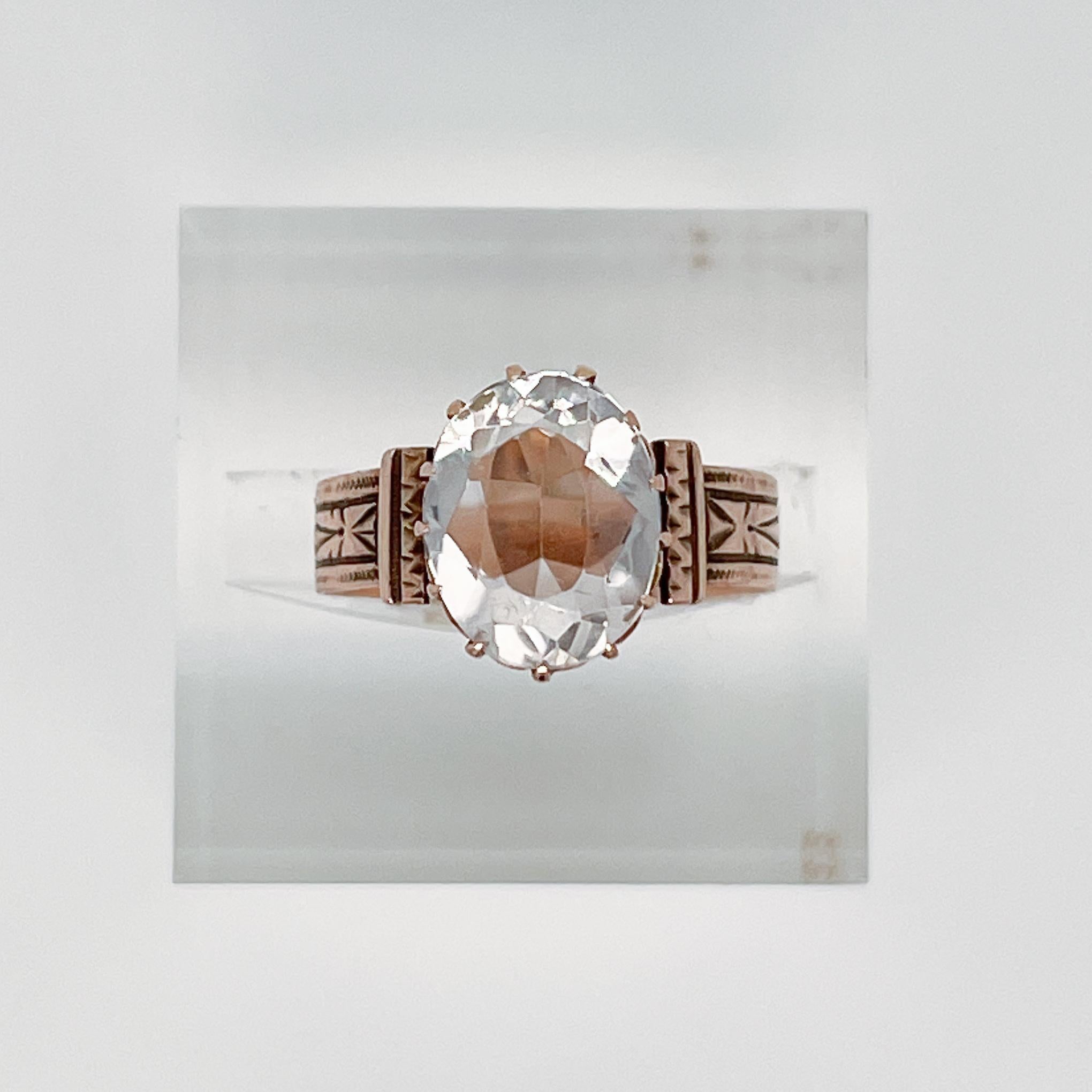 Victorian 10 Karat & Aquamarine Gemstone Ring For Sale 9