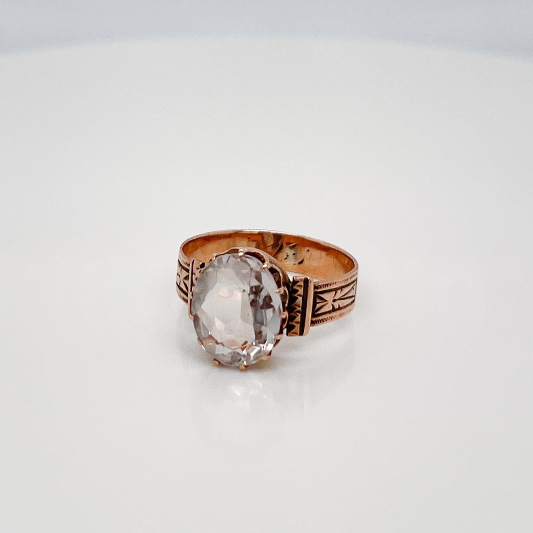 Oval Cut Victorian 10 Karat & Aquamarine Gemstone Ring For Sale