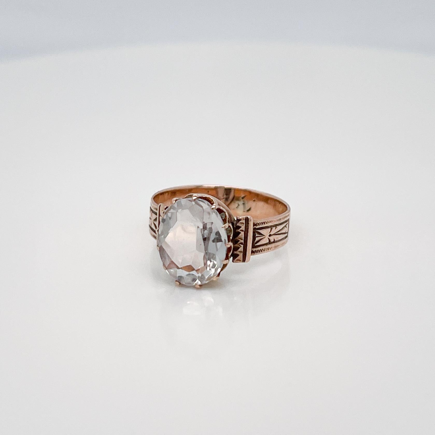 Victorian 10 Karat & Aquamarine Gemstone Ring In Good Condition For Sale In Philadelphia, PA