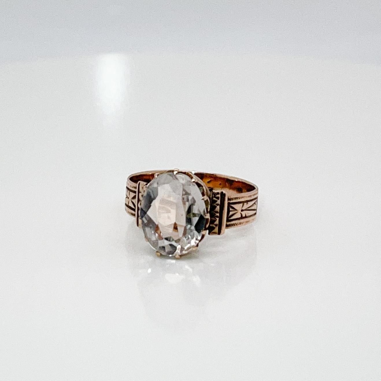Women's Victorian 10 Karat & Aquamarine Gemstone Ring For Sale