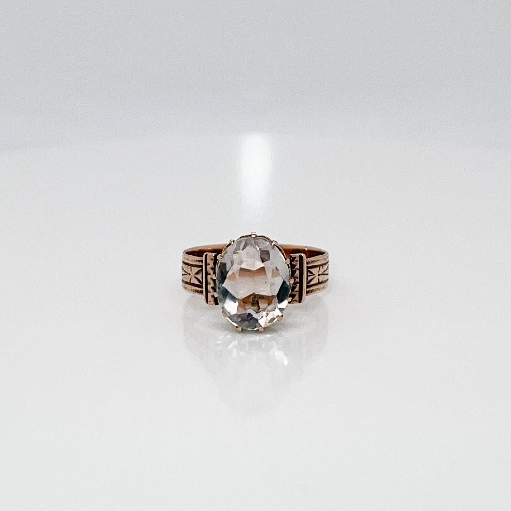Victorian 10 Karat & Aquamarine Gemstone Ring For Sale 2