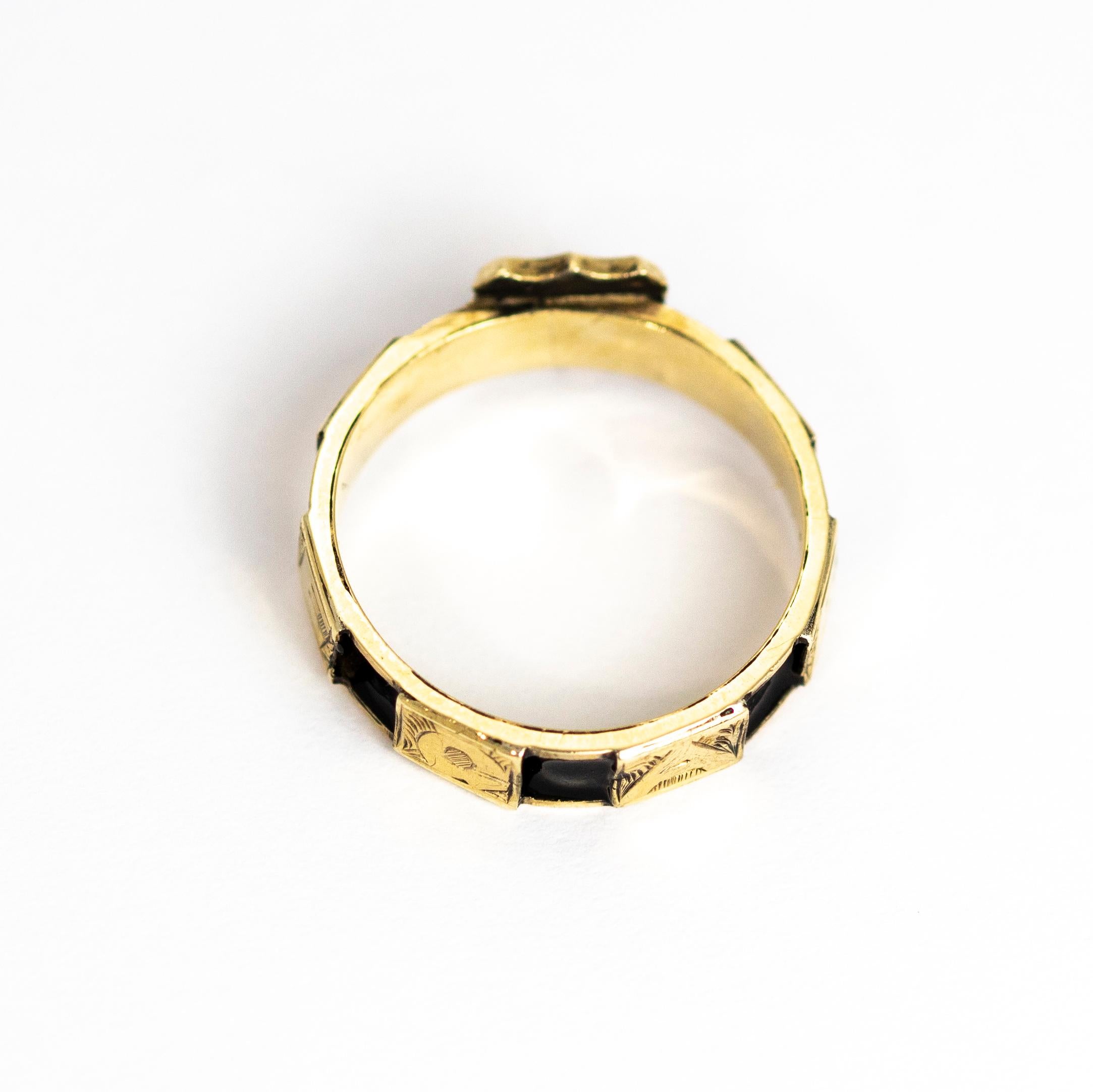 Victorian 10 Karat Gold and Black Enamel Regard Ring For Sale 1