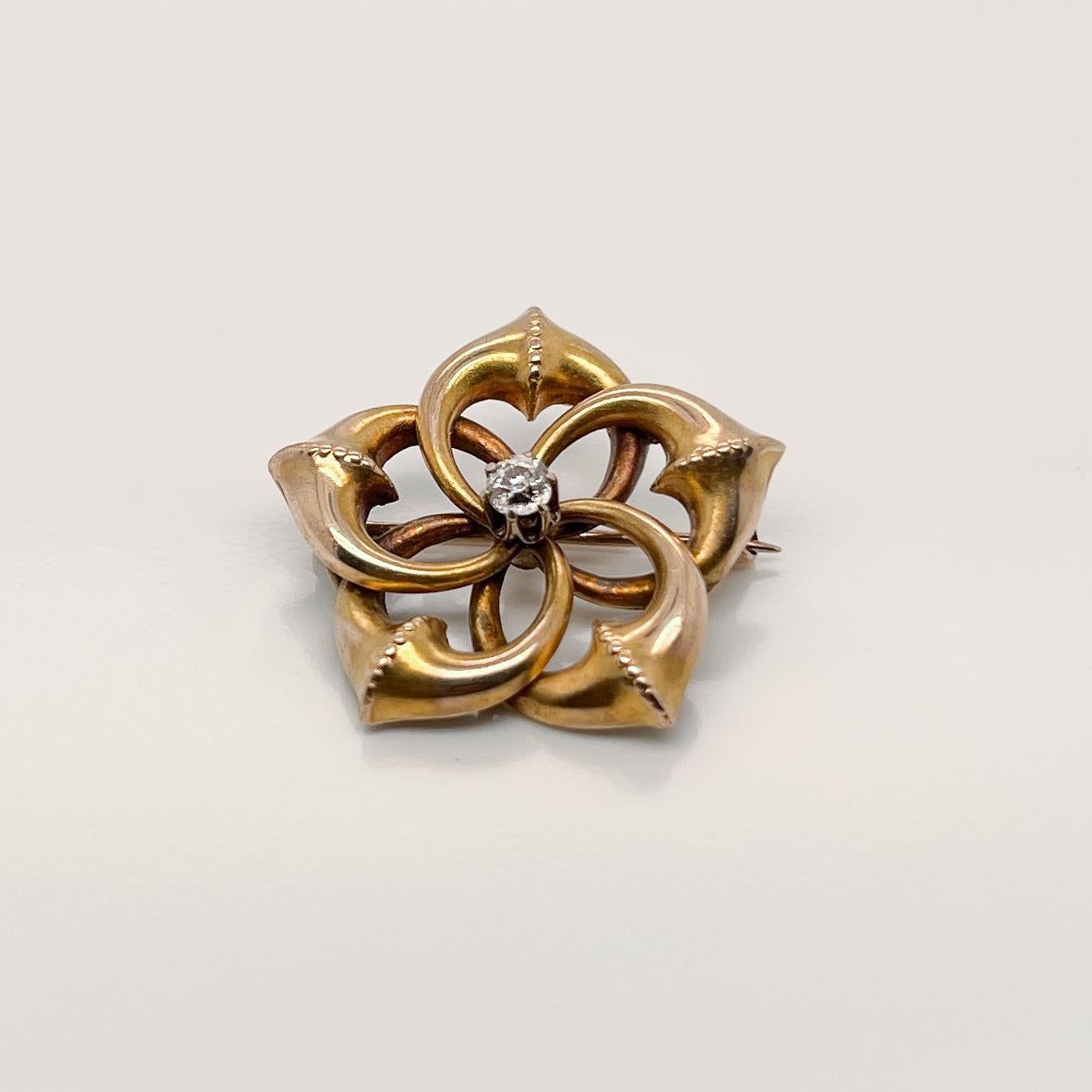 Women's or Men's Victorian 10 Karat Gold & Diamond Star Brooch or Pin For Sale