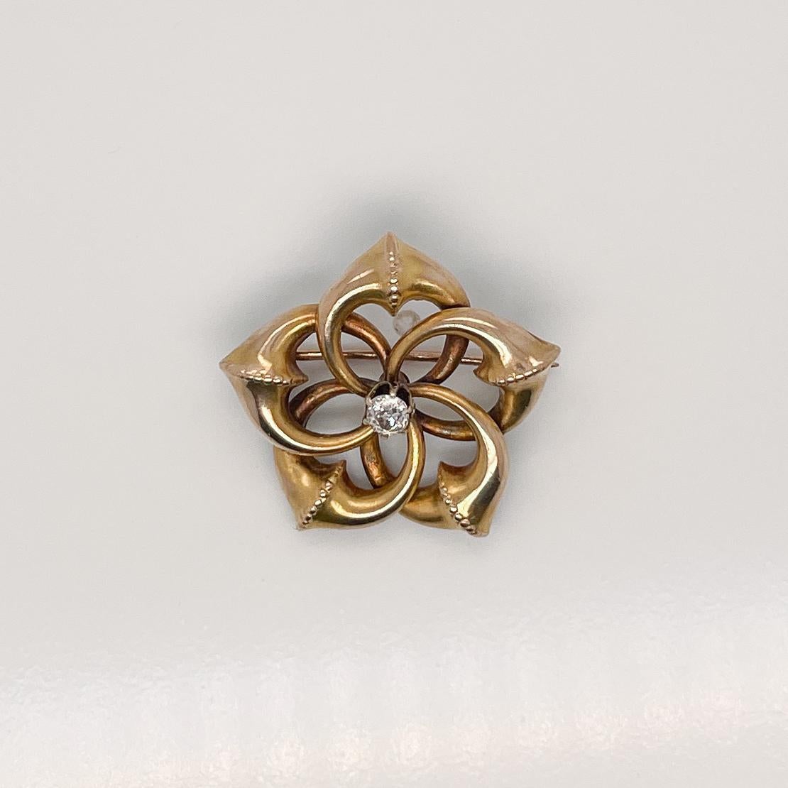 Victorian 10 Karat Gold & Diamond Star Brooch or Pin For Sale 1