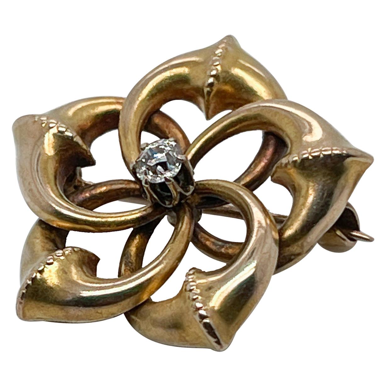 Victorian 10 Karat Gold & Diamond Star Brooch or Pin For Sale