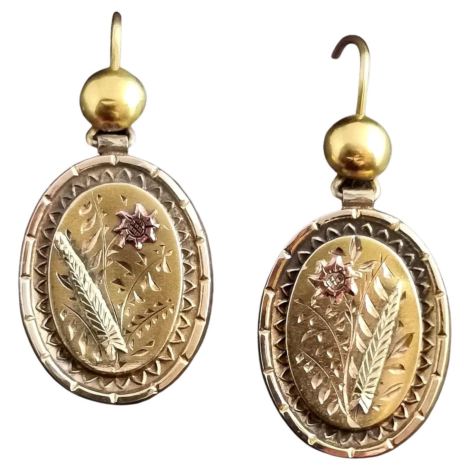 Victorian 10 Karat Gold Door Knocker Earrings, Drop Earrings