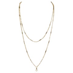 Victorian 10 Karat Gold Navette Link 54 IN Long Antique Fob Chain Necklace