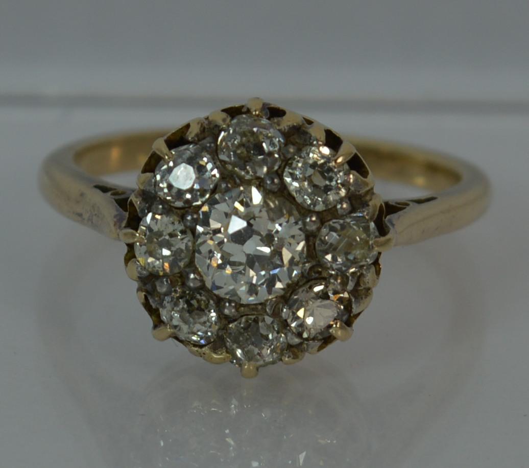Victorian 1.00 Carat Old Cut Diamond 15 Carat Gold Cluster Ring 7