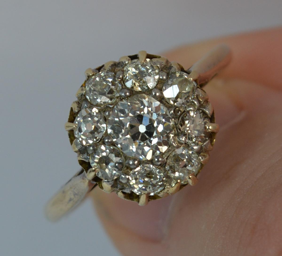 Victorian 1.00 Carat Old Cut Diamond 15 Carat Gold Cluster Ring 2