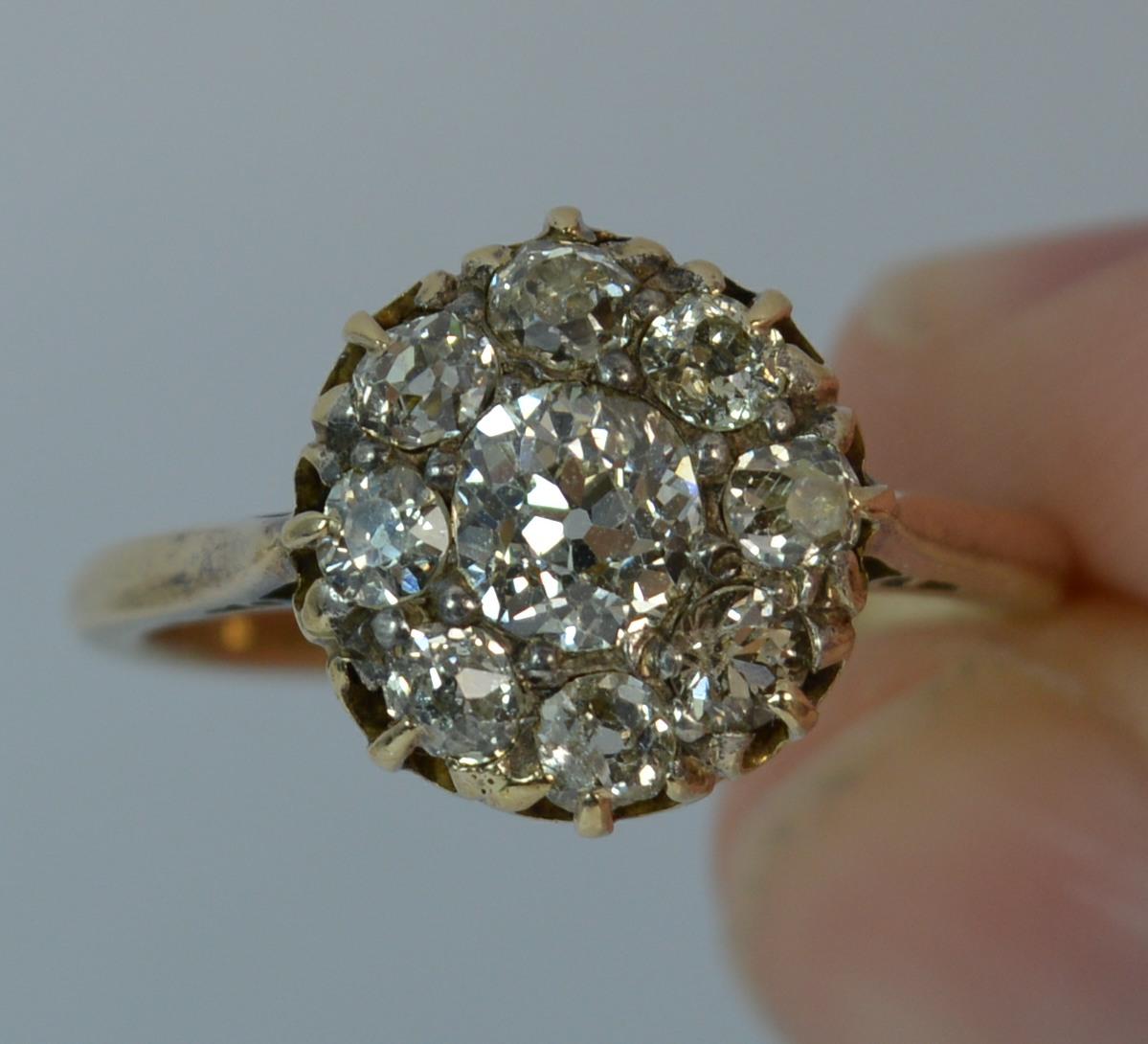 Victorian 1.00 Carat Old Cut Diamond 15 Carat Gold Cluster Ring 3