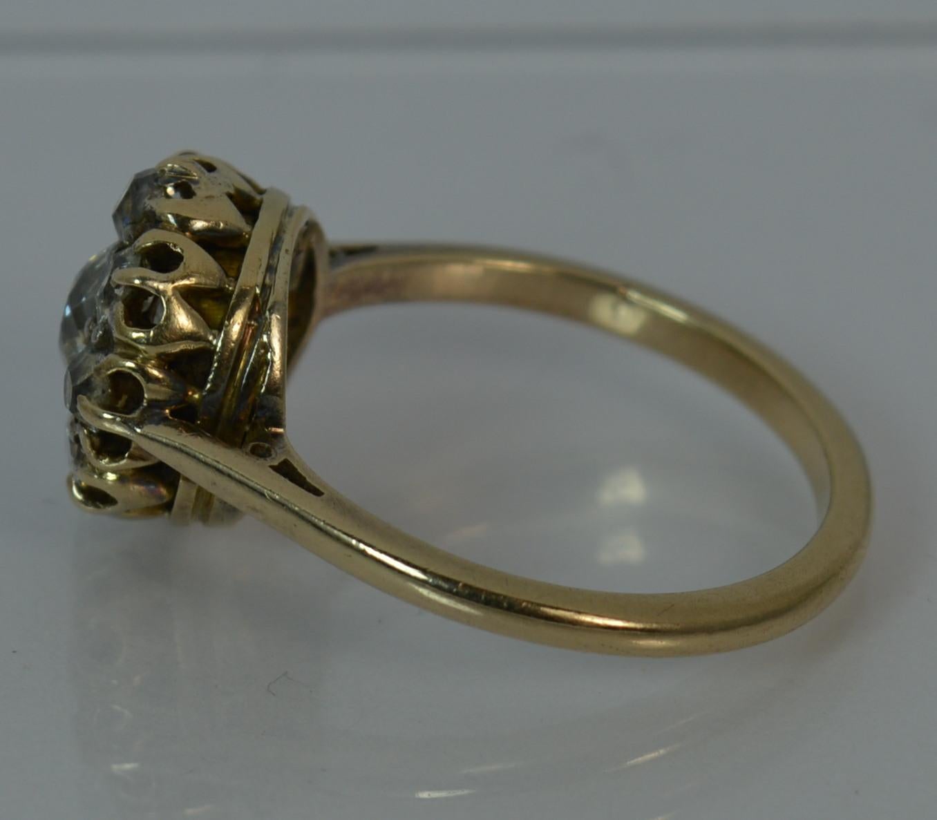 Victorian 1.00 Carat Old Cut Diamond 15 Carat Gold Cluster Ring 4