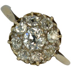 Victorian 1.00 Carat Old Cut Diamond 15 Carat Gold Cluster Ring