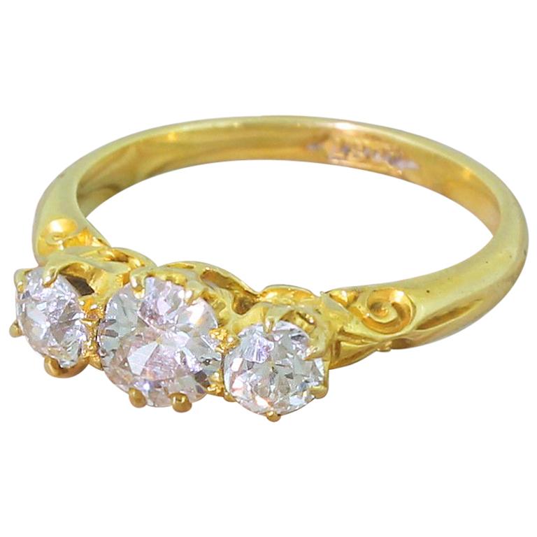 Victorian 1.00 Carat Old Cut Diamond Trilogy Ring