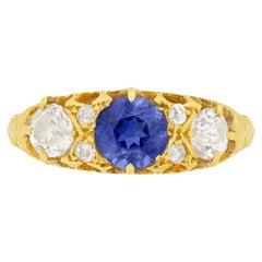Victorian 1.00 Carat Sapphire and Diamond Three-Stone Ring, circa 1899