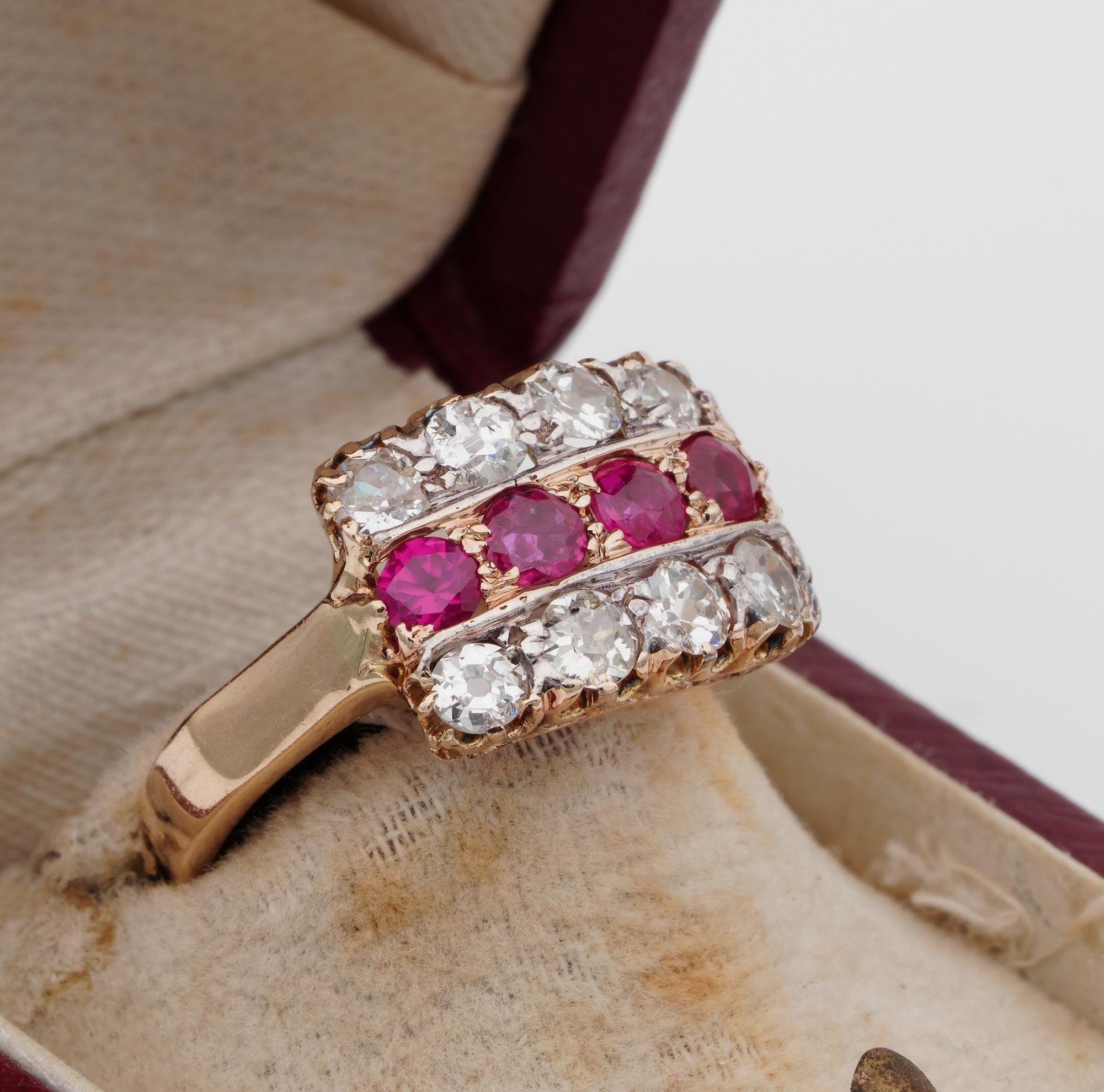 viktorianischer Ring mit 1,00 Karat natürlichem Rubin 1,60 Karat Diamant 18 KT (Alteuropäischer Schliff) im Angebot