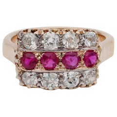 Bague Victorienne 1.00 Ct Rubis Naturel 1.60 Ct Diamant 18 KT