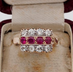 Victorian 1.00 Carat Natural Ruby 1.60 Carat Diamond Rare Antique Ring