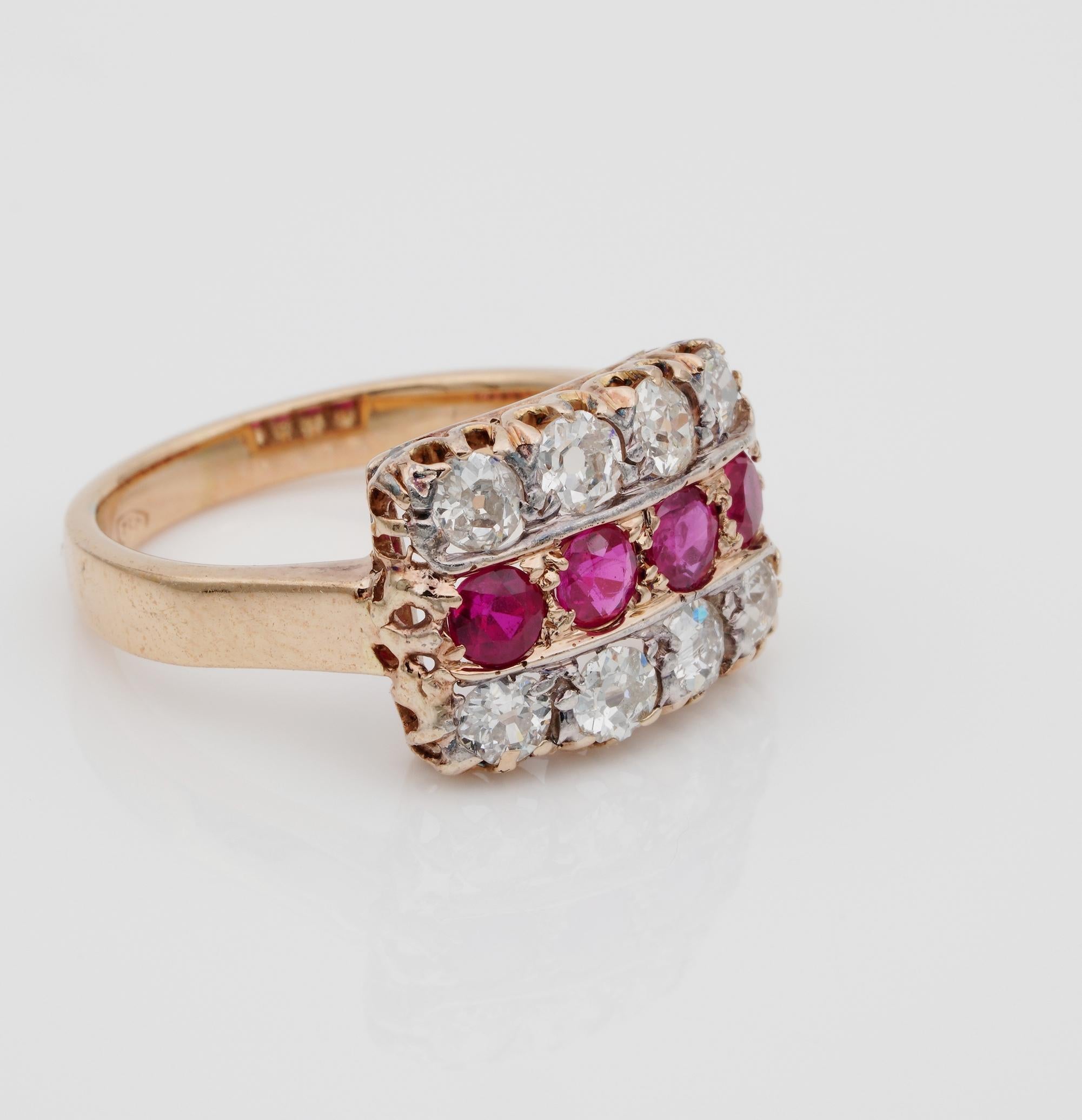 Victorian 1.00 Carat Natural Ruby 1.60 Carat Diamond Rare Antique Ring In Good Condition For Sale In Napoli, IT