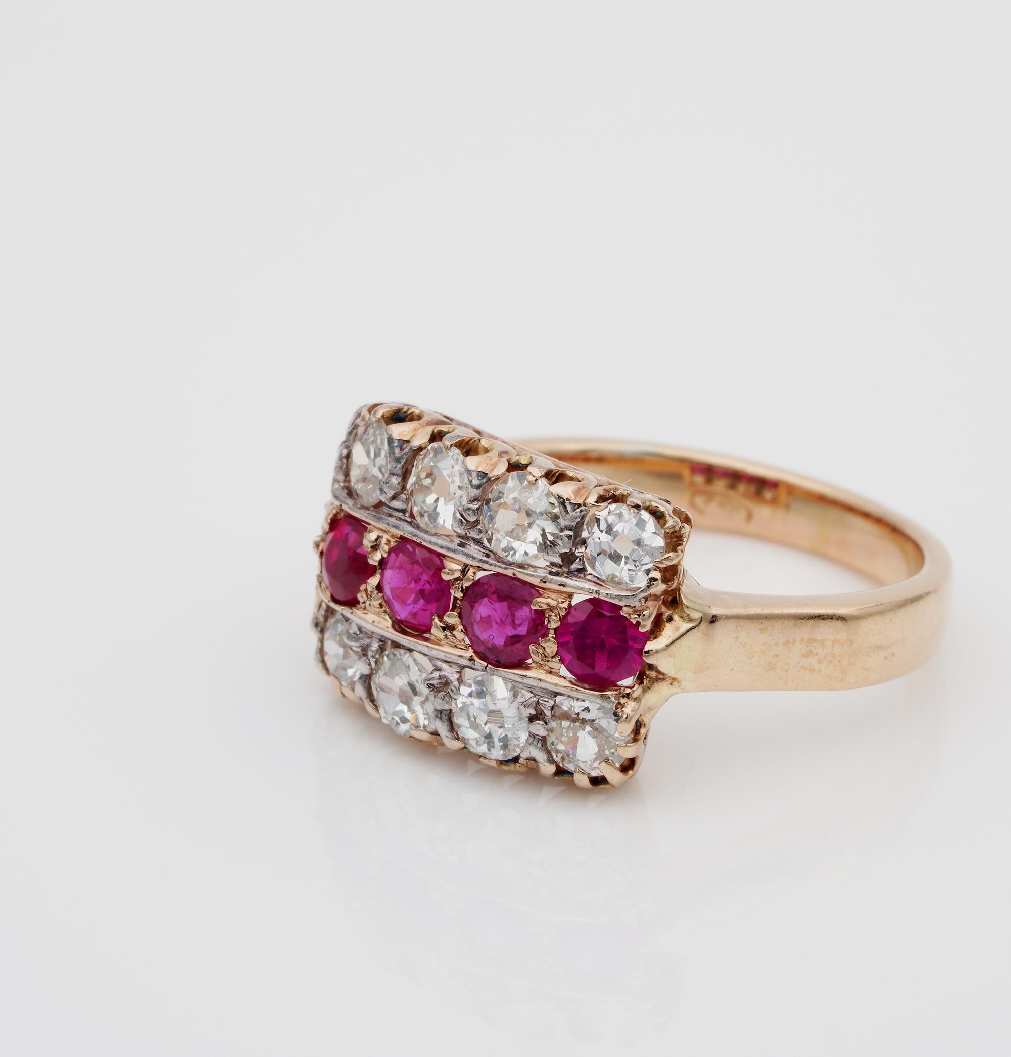 Victorian 1.00 Carat Natural Ruby 1.60 Carat Diamond Rare Antique Ring For Sale 1