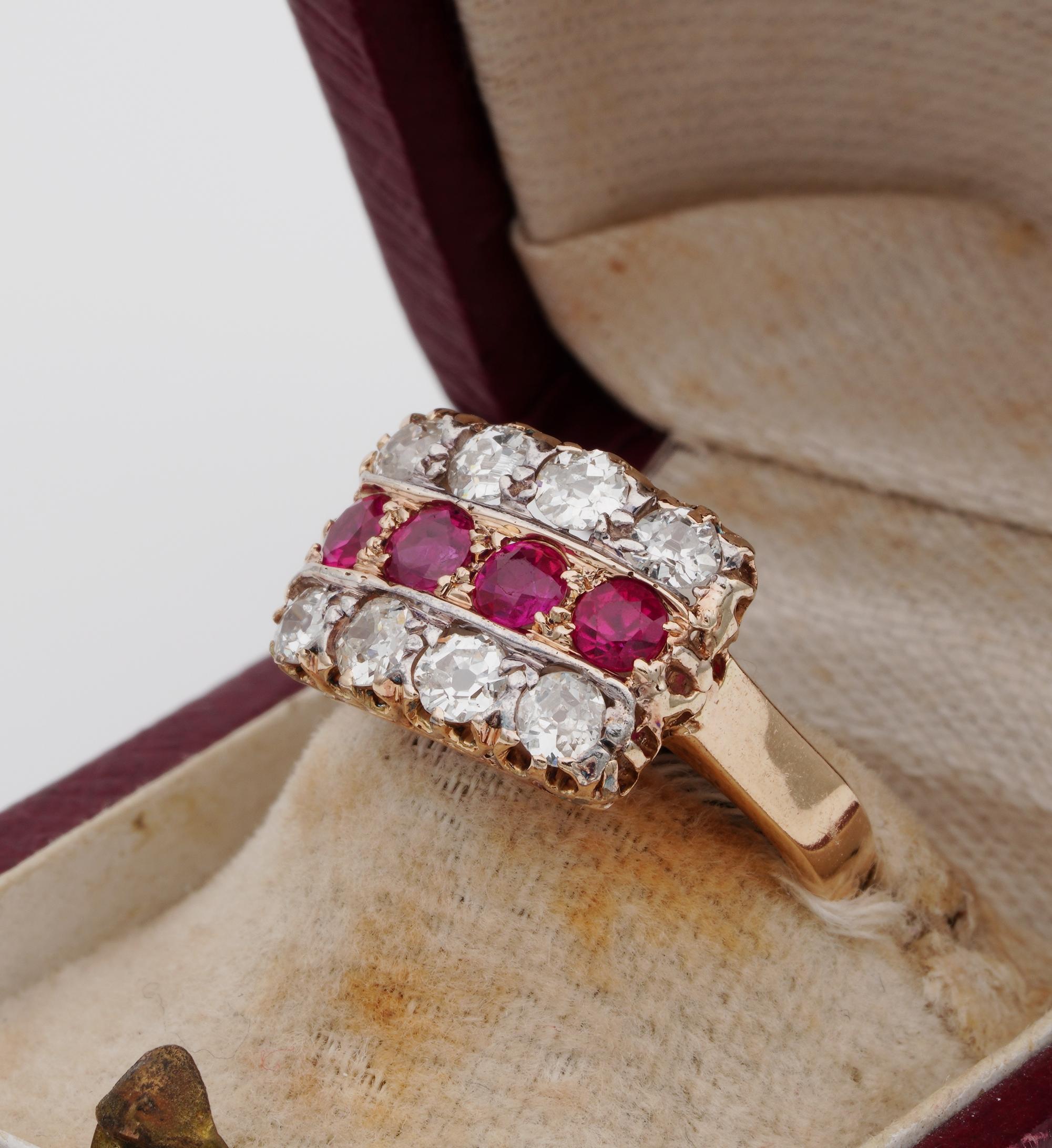 Victorian 1.00 Carat Natural Ruby 1.60 Carat Diamond Rare Antique Ring For Sale 2