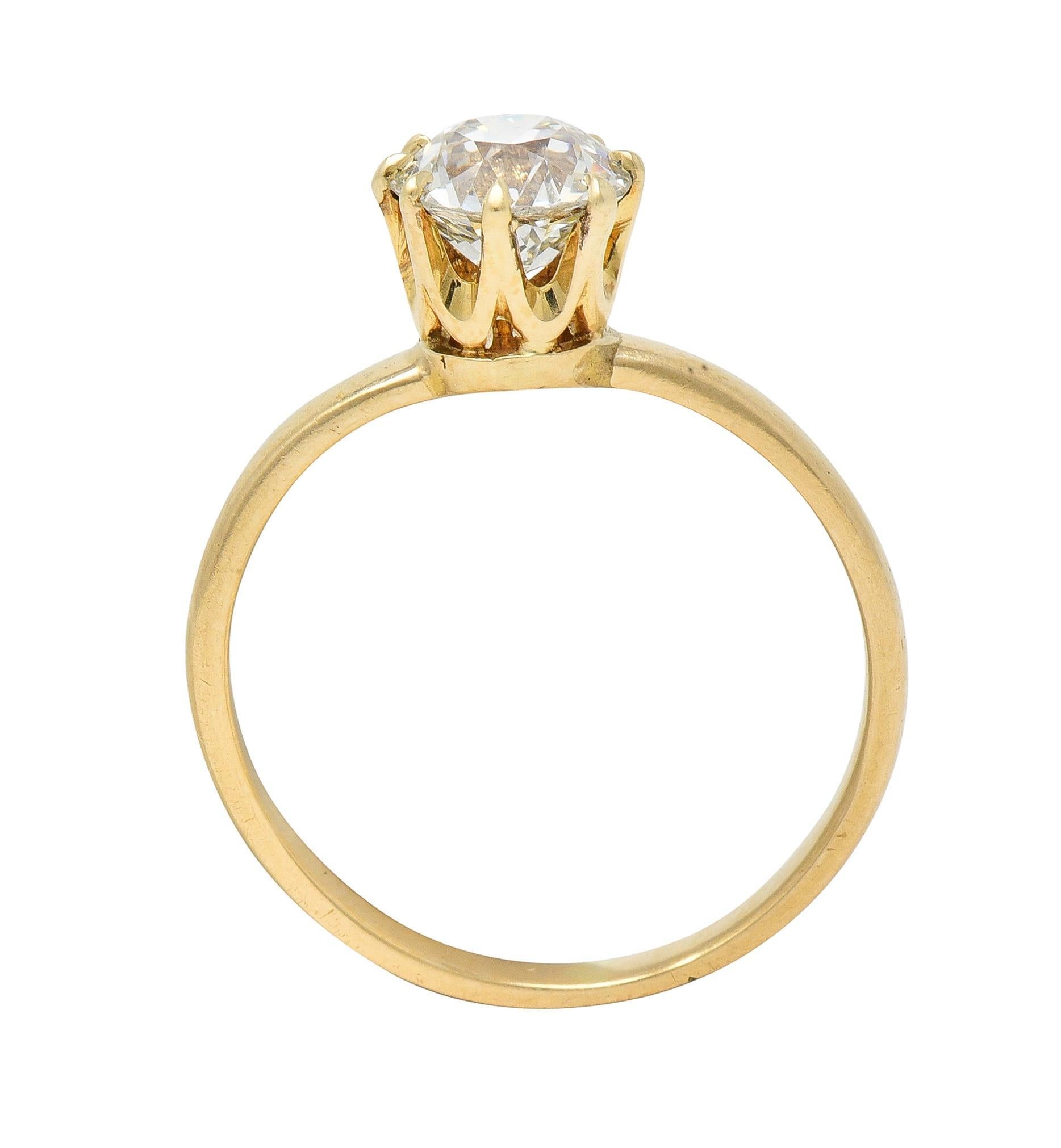 Victorian 1.00 CTW Old European Cut Diamond 14 Karat Solitaire Engagement Ring For Sale 7