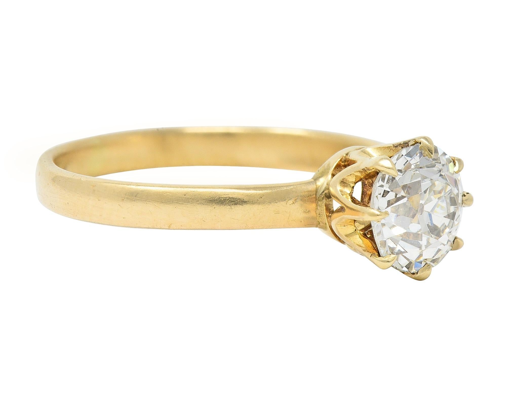 Victorien Bague de fiançailles solitaire victorienne en or 14 carats avec diamant taille européenne ancienne de 1,00 carat en vente