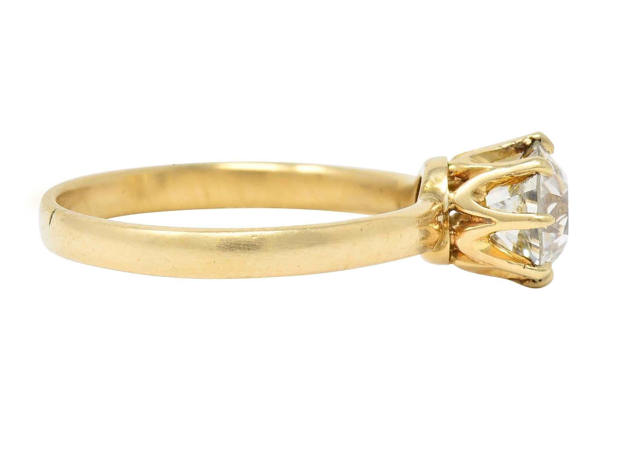Taille vieille Europe Bague de fiançailles solitaire victorienne en or 14 carats avec diamant taille européenne ancienne de 1,00 carat en vente