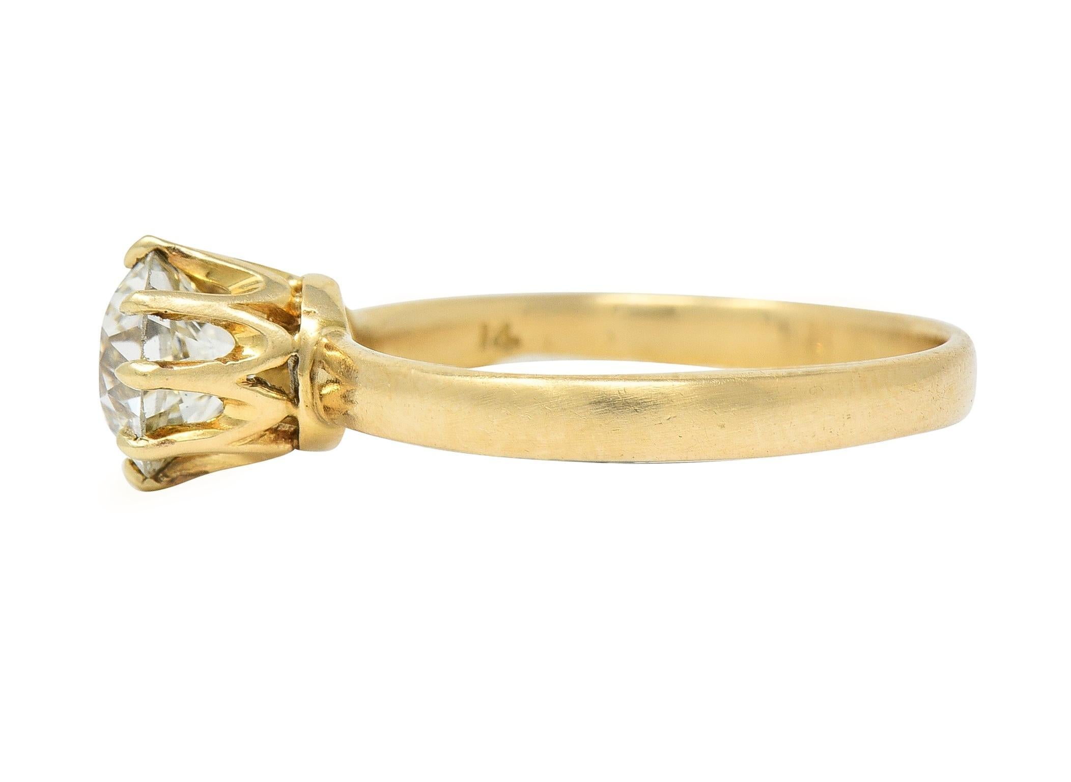 Victorian 1.00 CTW Old European Cut Diamond 14 Karat Solitaire Engagement Ring For Sale 2