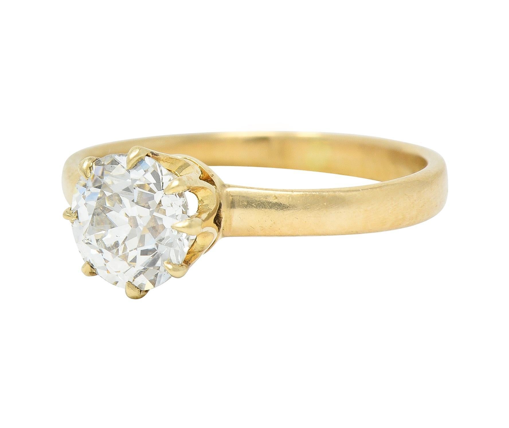 Victorian 1.00 CTW Old European Cut Diamond 14 Karat Solitaire Engagement Ring For Sale 3