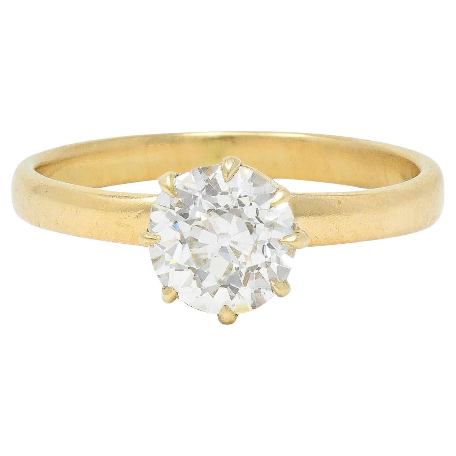 Victorian 1.00 CTW Old European Cut Diamond 14 Karat Solitaire Engagement Ring For Sale